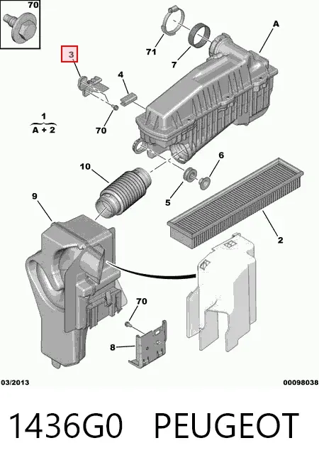 Soporte del filtro de aire 1436G0 Peugeot/Citroen