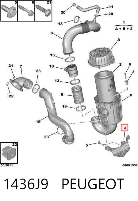 Soporte del filtro de aire 1436J9 Peugeot/Citroen