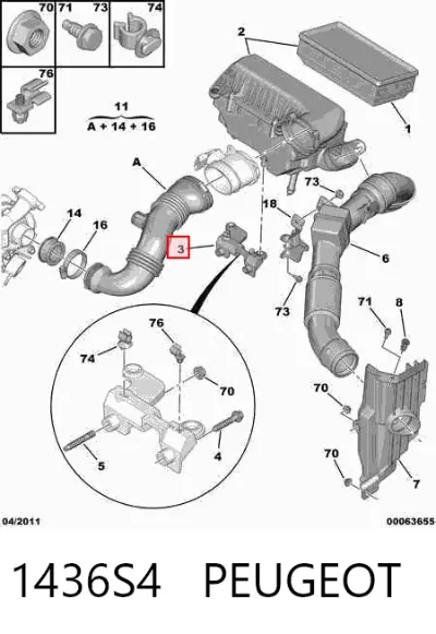 Soporte del filtro de aire PEUGEOT 1436S4