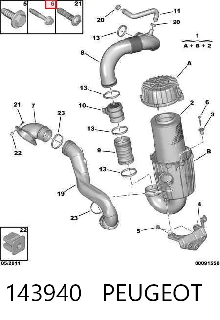 Perno de la tapa superior de la carcasa del filtro de aire 143940 Peugeot/Citroen
