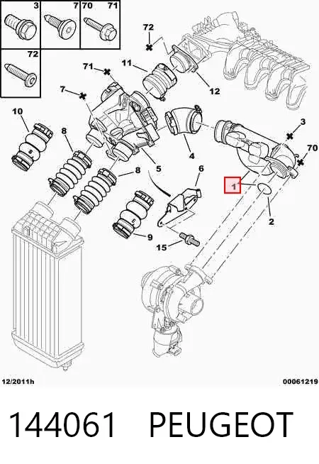 Tubo de salida de aire del turbocompresor 144061 Peugeot/Citroen