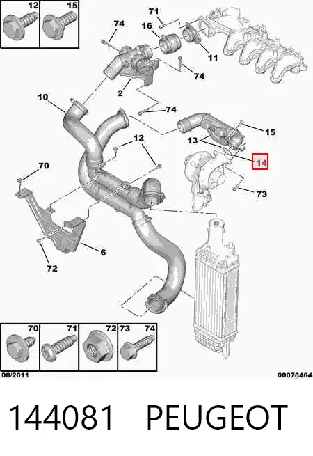 Anillo del conducto de aire de sobrealimentación 144081 Peugeot/Citroen