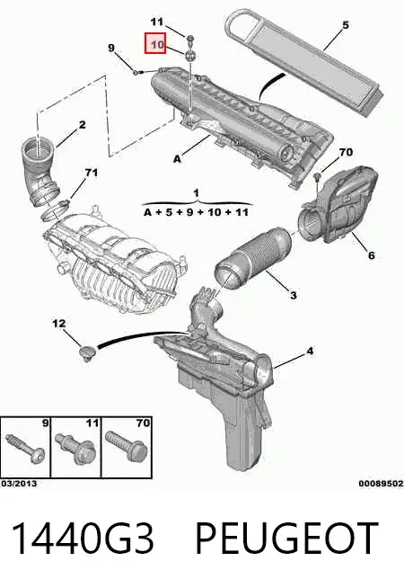 Soporte de la caja del filtro de aire 1440G3 Peugeot/Citroen