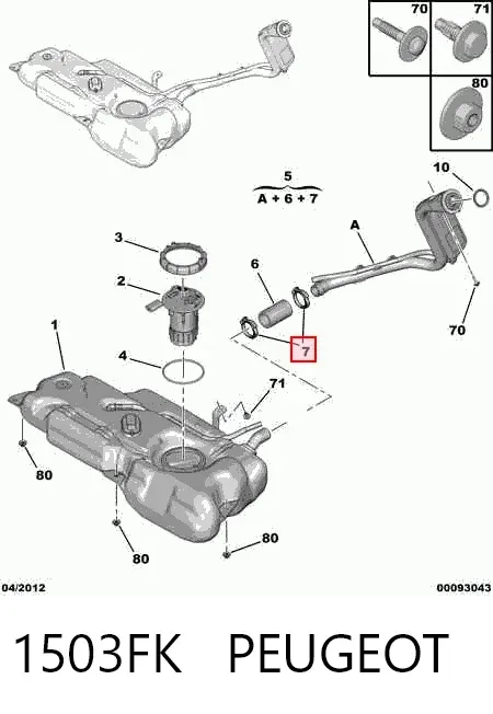 Boca de llenado del depósito de combustible 1503FK Peugeot/Citroen