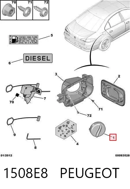 Tapa de depósito de combustible 1508E8 Peugeot/Citroen