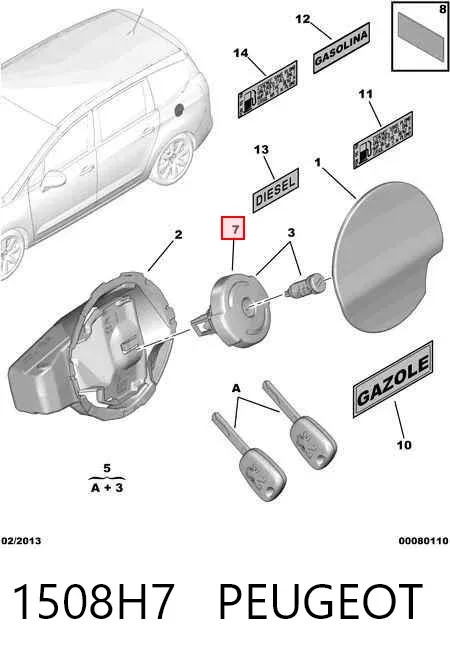 Tapa de depósito de combustible 1508H7 Peugeot/Citroen