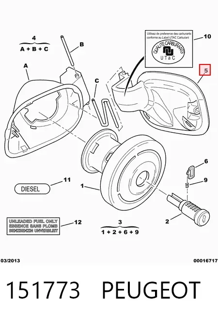Tapa de la gasolina 151773 Peugeot/Citroen