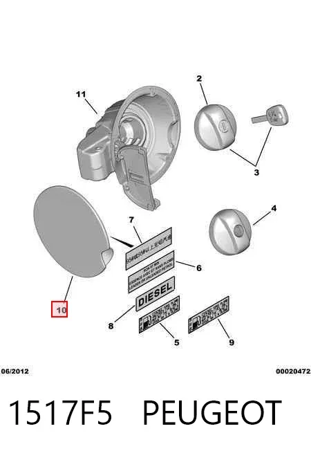 Tapa de la gasolina Peugeot 207 WA, WC