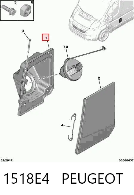 Carcasa del tubo de llenado del tanque de combustible 1518E4 Peugeot/Citroen