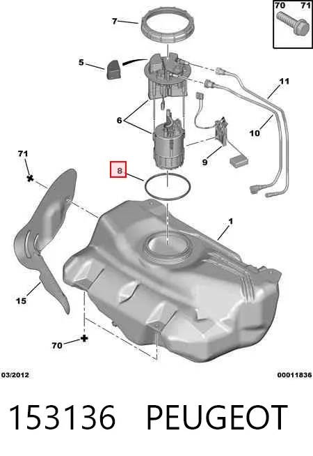 Junta del sensor de nivel de combustible/bomba de combustible (depósito de combustible) 153136 Peugeot/Citroen