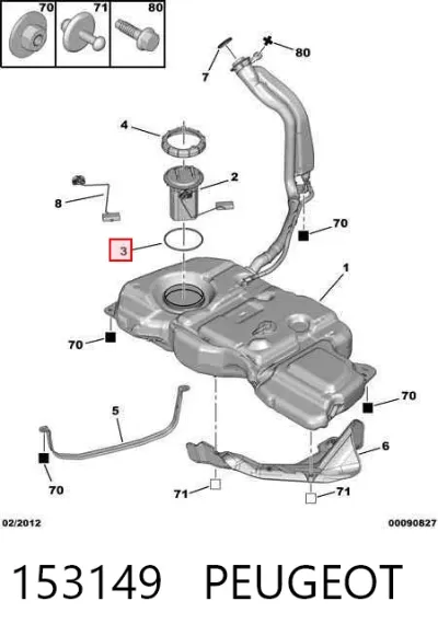 Junta del sensor de nivel de combustible/bomba de combustible (depósito de combustible) PEUGEOT 153149