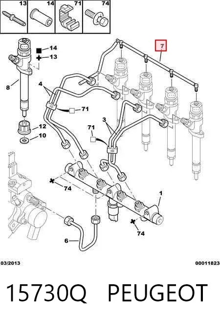 Tubería de retorno de combustible de los inyectores 15730Q Peugeot/Citroen