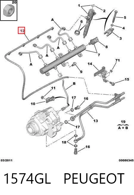 Tubería de retorno de combustible de los inyectores 1574GL Peugeot/Citroen