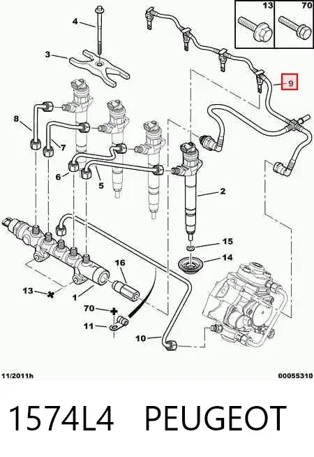 Tubería de retorno de combustible de los inyectores 1574L4 Peugeot/Citroen