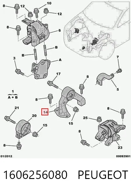 Soporte izquierdo del motor 1606256080 Peugeot/Citroen