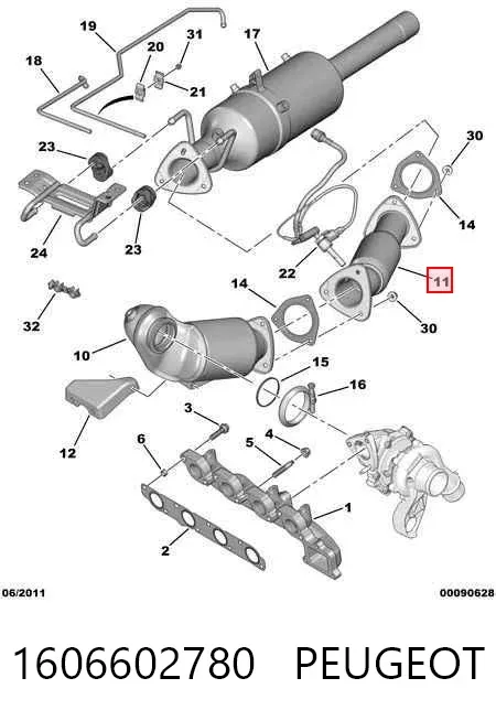 Tubo de admisión del silenciador de escape delantero 1606602780 Peugeot/Citroen