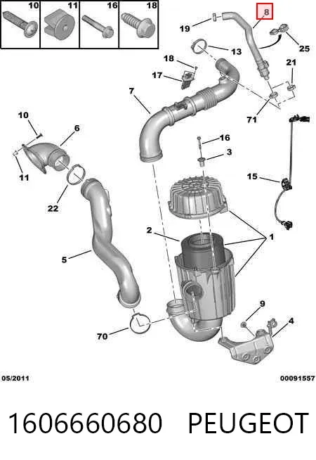 Tubo de ventilación del cárter 1606660680 Peugeot/Citroen