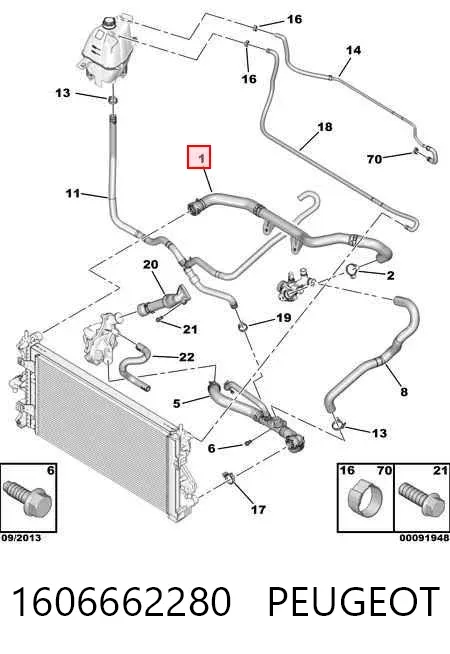 Manguera superior del radiador 1606662280 Peugeot/Citroen