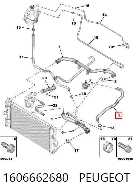 Manguera del termostato 1606662680 Peugeot/Citroen