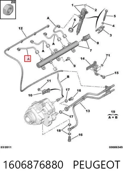 Juego de tuberías de combustible PEUGEOT 1606876880