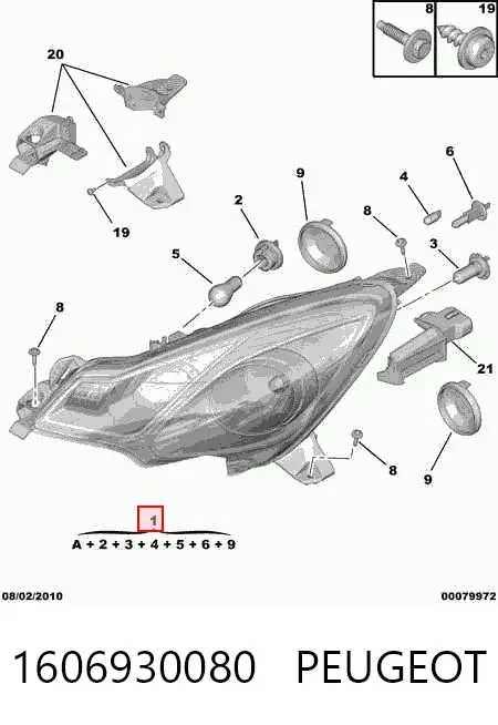 Faro derecho 1606930080 Peugeot/Citroen