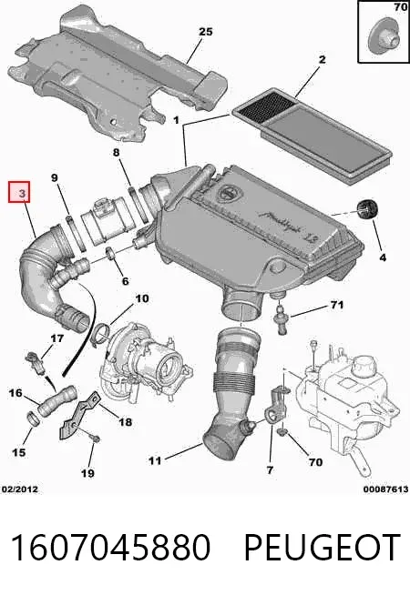 Manguito de aire del medidor de masa de aire 1607045880 Peugeot/Citroen