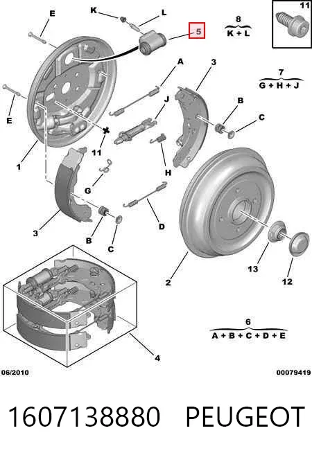 Cilindro de freno de rueda trasera 1607138880 Peugeot/Citroen