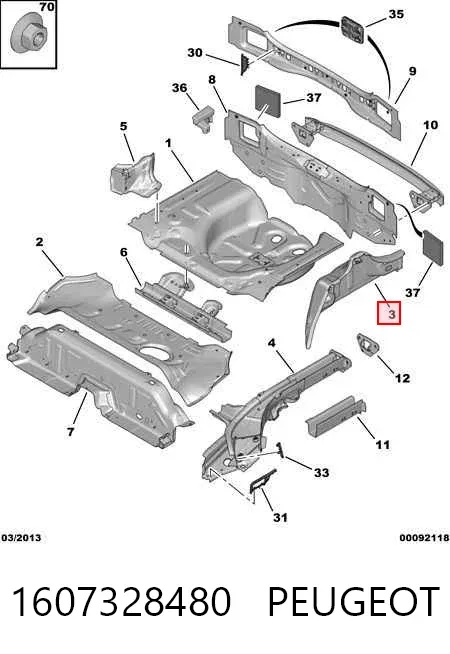 Arco de guardabarros trasero izquierdo 1607328480 Peugeot/Citroen