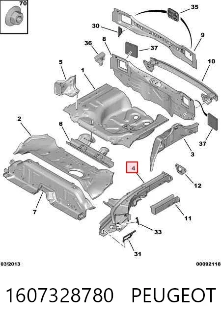 Larguero trasero izquierdo del bastidor 1607328780 Peugeot/Citroen