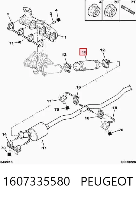 Tubo de admisión del silenciador de escape delantero 1607335580 Peugeot/Citroen