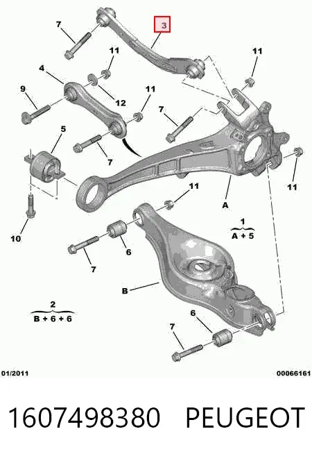 Brazo superior de suspensión trasera izquierdo/derecho 1607498380 Peugeot/Citroen