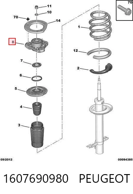 Soporte del amortiguador delantero derecho 1607690980 Peugeot/Citroen