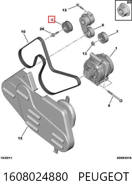 Polea inversión / guía, correa poli V 1608024880 Peugeot/Citroen