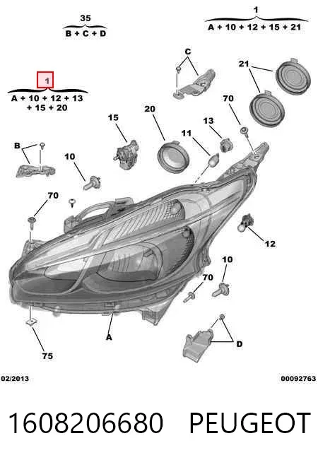 Faro derecho 1608206680 Peugeot/Citroen