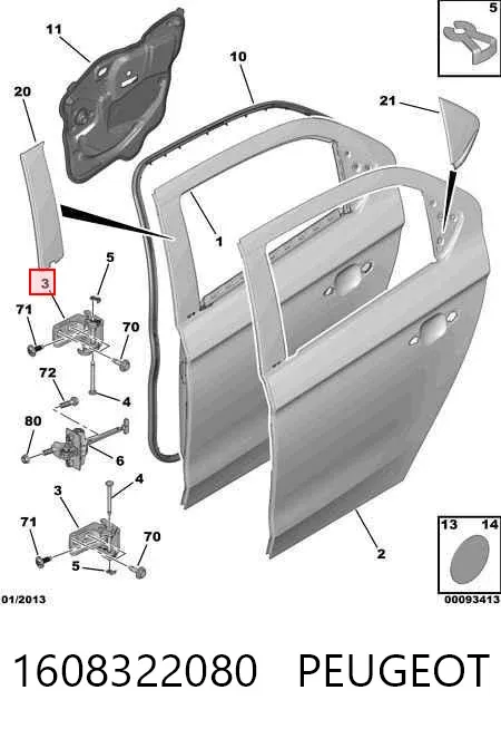 Bisagra de la puerta delantera derecha 1608322080 Peugeot/Citroen