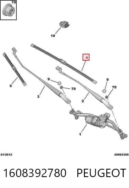 Escobilla del limpiaparabrisas del lado del conductor 1608392780 Peugeot/Citroen