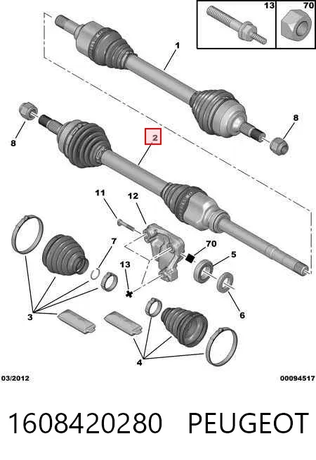 Semieje delantero derecho 1608420280 Peugeot/Citroen