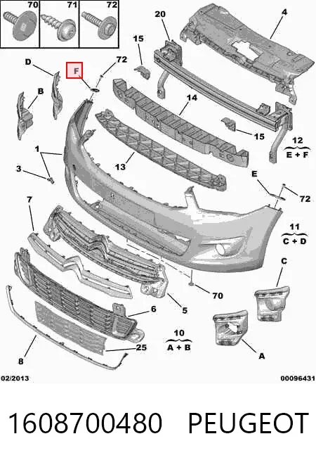 Kit de soportes/fijaciones del parachoques delantero 1608700480 Peugeot/Citroen