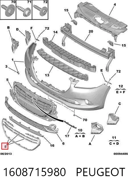 Moldura de rejilla del radiador 1608715980 Peugeot/Citroen