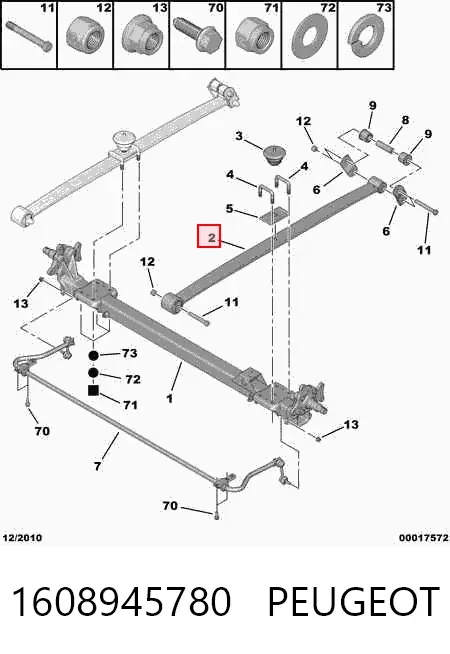 Ballesta de suspensión trasera 1608945780 Peugeot/Citroen
