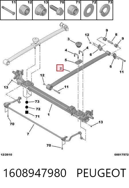 Ballesta de suspensión trasera 1608947980 Peugeot/Citroen