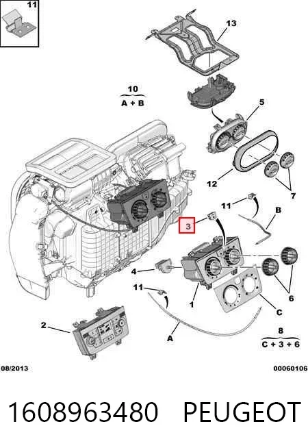 Botón de bloqueo de puertas 1608963480 Peugeot/Citroen