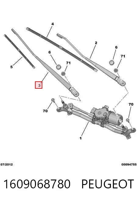 Brazo del limpiaparabrisas 1609068780 Peugeot/Citroen