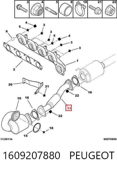 Tubo intermedio de escape 1609207880 Peugeot/Citroen
