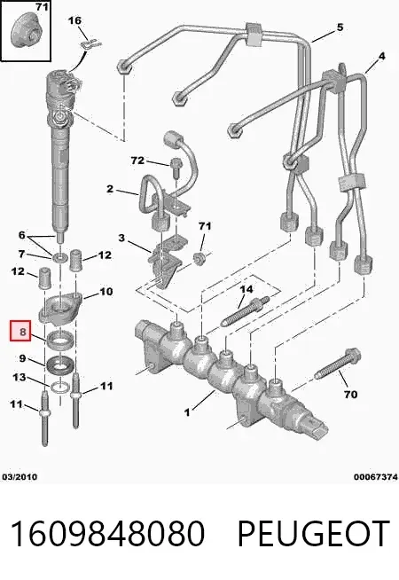 Junta de inyectores 1609848080 Peugeot/Citroen