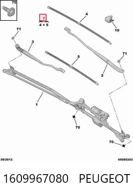 Escobilla del limpiaparabrisas del lado del conductor 1609967080 Peugeot/Citroen