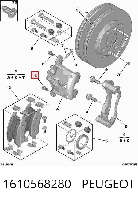 Soporte de la pinza de freno delantera 1610568280 Peugeot/Citroen