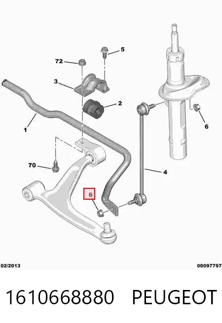 Tuerca de la bieleta estabilizadora delantera 1610668880 Peugeot/Citroen