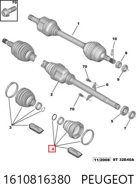Fuelle de semieje delantero interior 1610816380 Peugeot/Citroen
