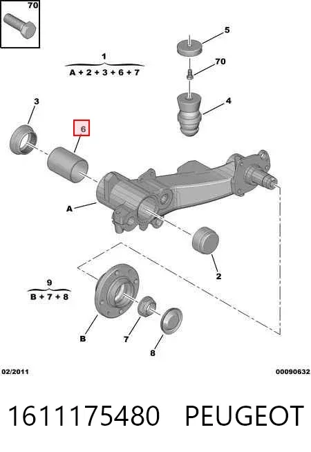 Buje del brazo longitudinal inferior trasero 1611175480 Peugeot/Citroen